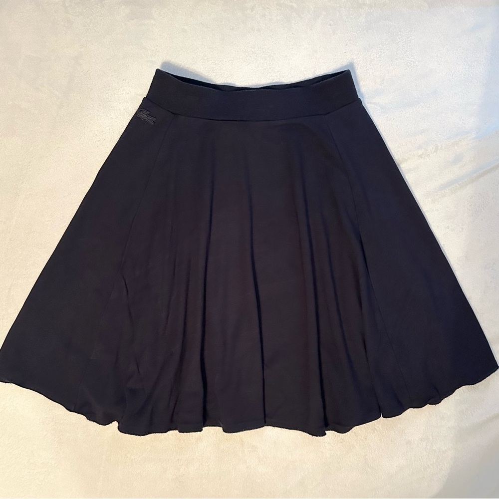 Lacoste Women’s Skater Flare Knee Length Skirt 34/S Wool Navy Blue Alligator